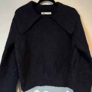 Zara Navy Peter Pan Collar Sweater - S